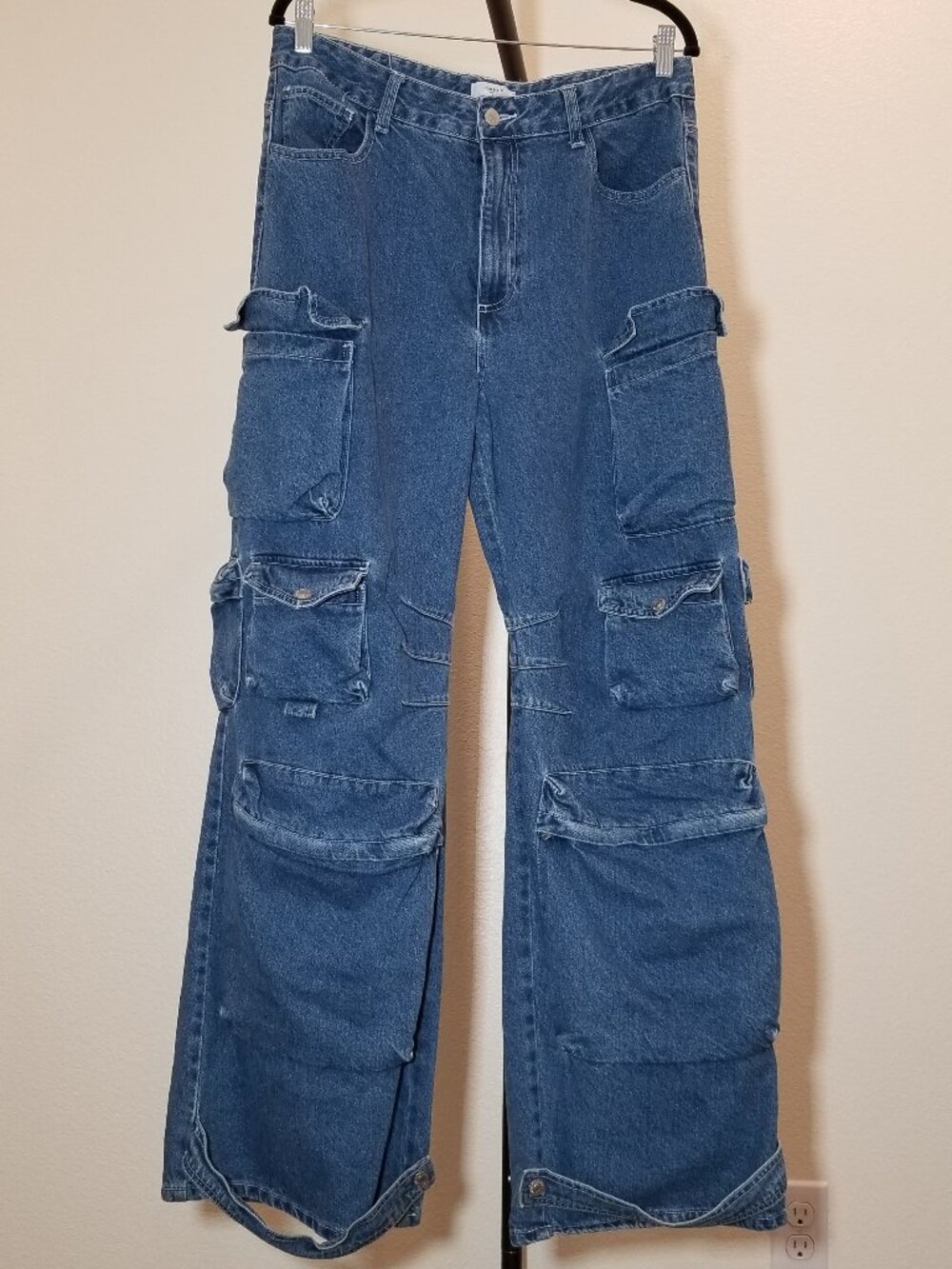 Forever 21 Premium Wide Leg Cargo Jeans Sz 30 Baggy Coachella Stage Coach Retro